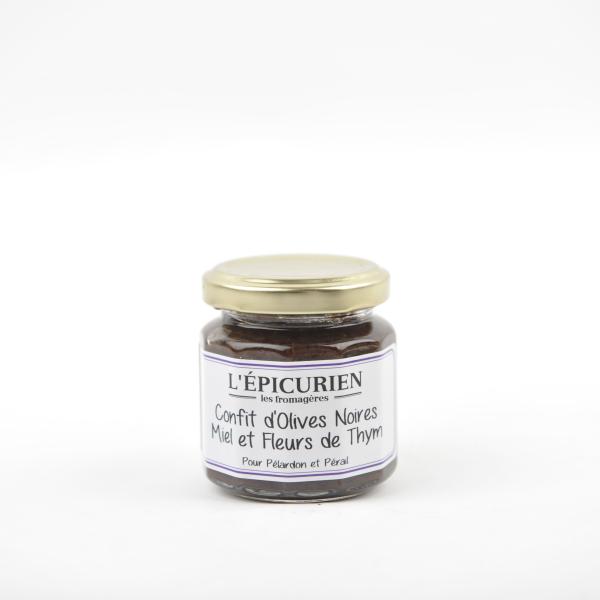 Confit d'olives noires, miel et thym